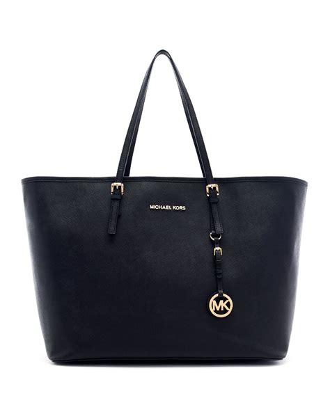 michael kors jet set saffiano leather tote black|Michael Kors marilyn medium tote.